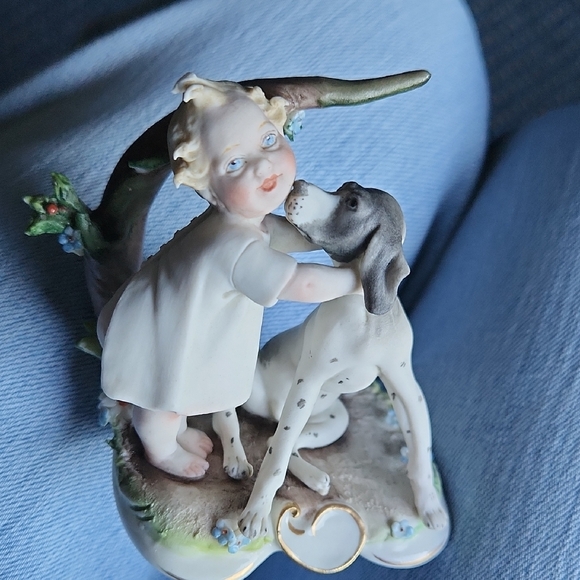 Capodimonte Ceramic Figurine with Child and Dog